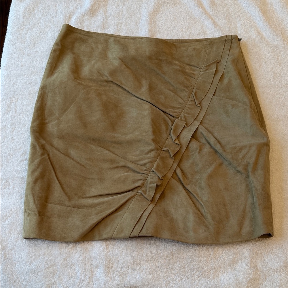 IRO Women's Tan Butter Suede Mini Skirt with Asymmetric Ruffle